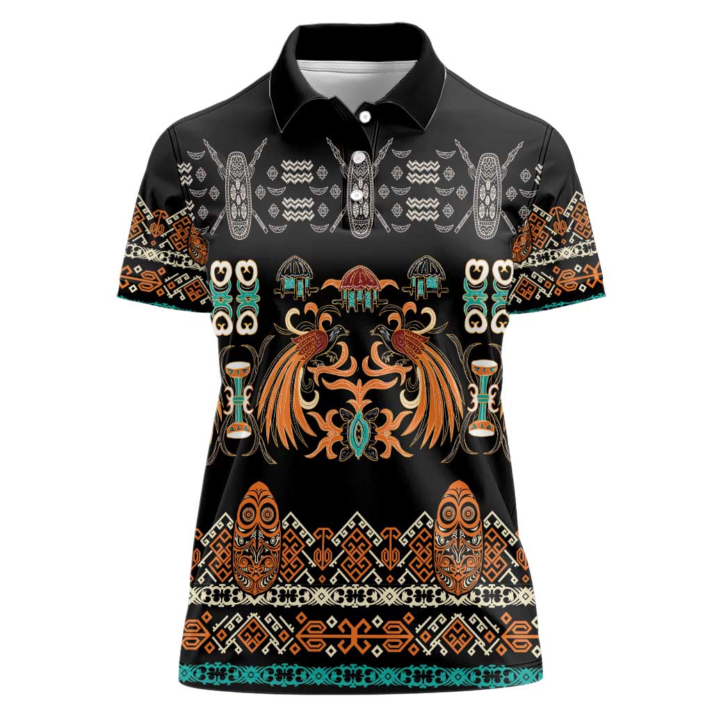 Black Batik Papua-inspired Pattern Women Polo Shirt - Polynesian Pride