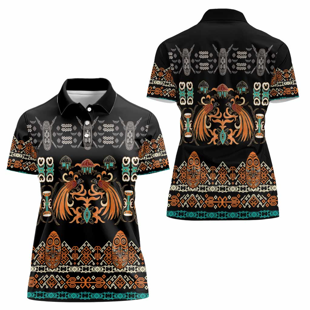 Black Batik Papua-inspired Pattern Women Polo Shirt - Polynesian Pride