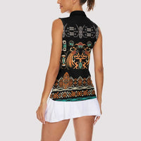 Black Batik Papua-inspired Pattern Women Sleeveless Polo Shirt LT9 - Polynesian Pride