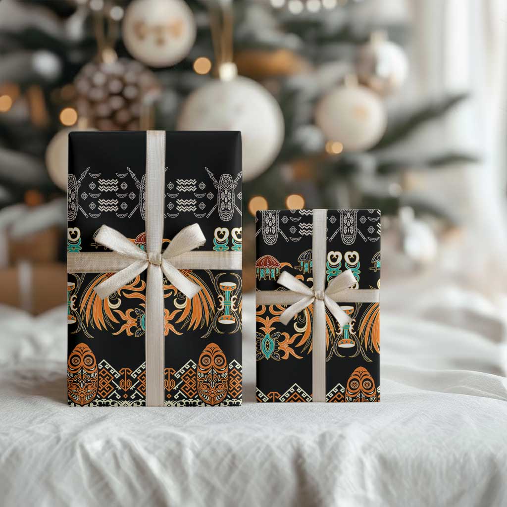 Black Batik Papua-inspired Pattern Wrapping Paper - Polynesian Pride