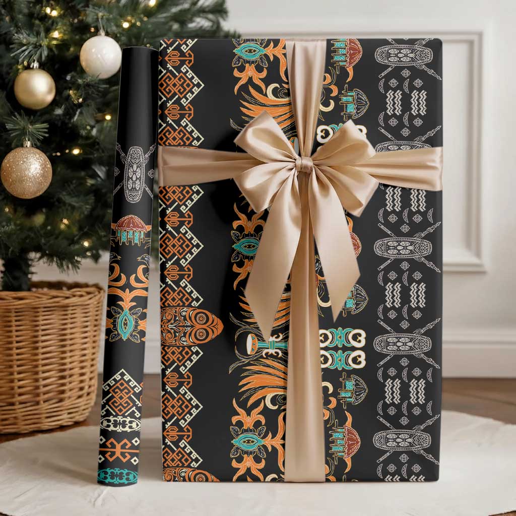 Black Batik Papua-inspired Pattern Wrapping Paper - Polynesian Pride