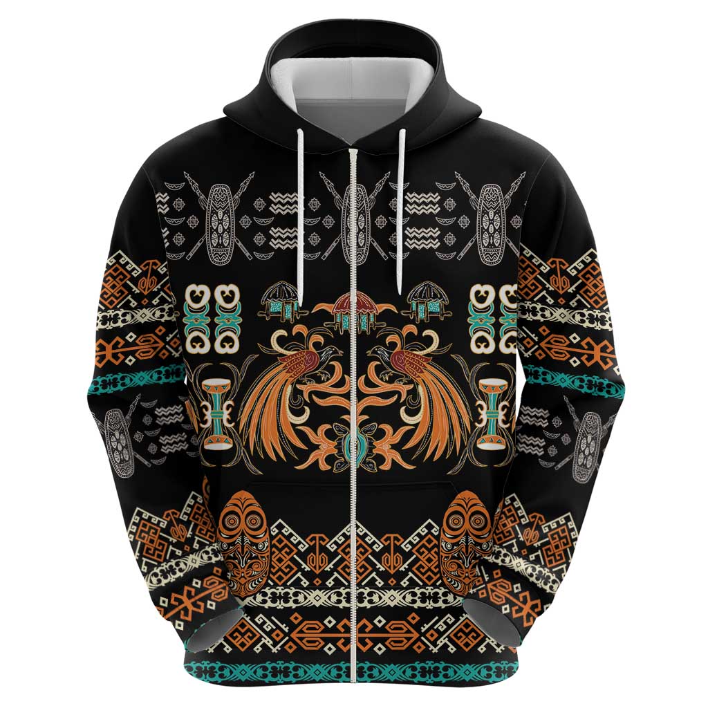 Black Batik Papua-inspired Pattern Zip Hoodie - Polynesian Pride