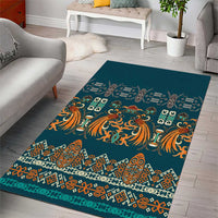Dark Cyan Blue Batik Papua-inspired Pattern Area Rug - Polynesian Pride