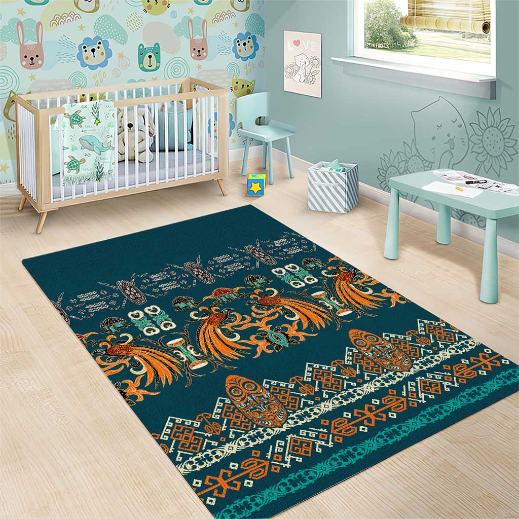 Dark Cyan Blue Batik Papua-inspired Pattern Area Rug - Polynesian Pride