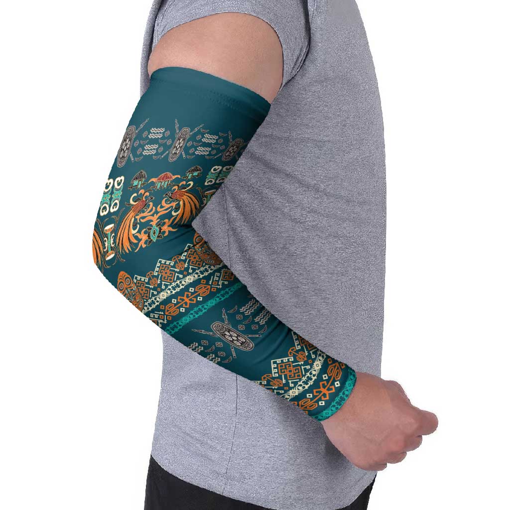 Dark Cyan Blue Batik Papua-inspired Pattern Arm Sleeves - Polynesian Pride