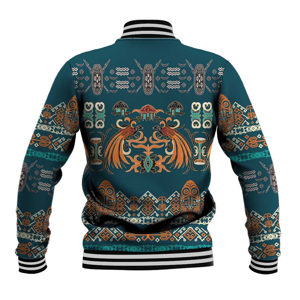 Dark Cyan Blue Batik Papua-inspired Pattern Baseball Jacket LT9 - Polynesian Pride