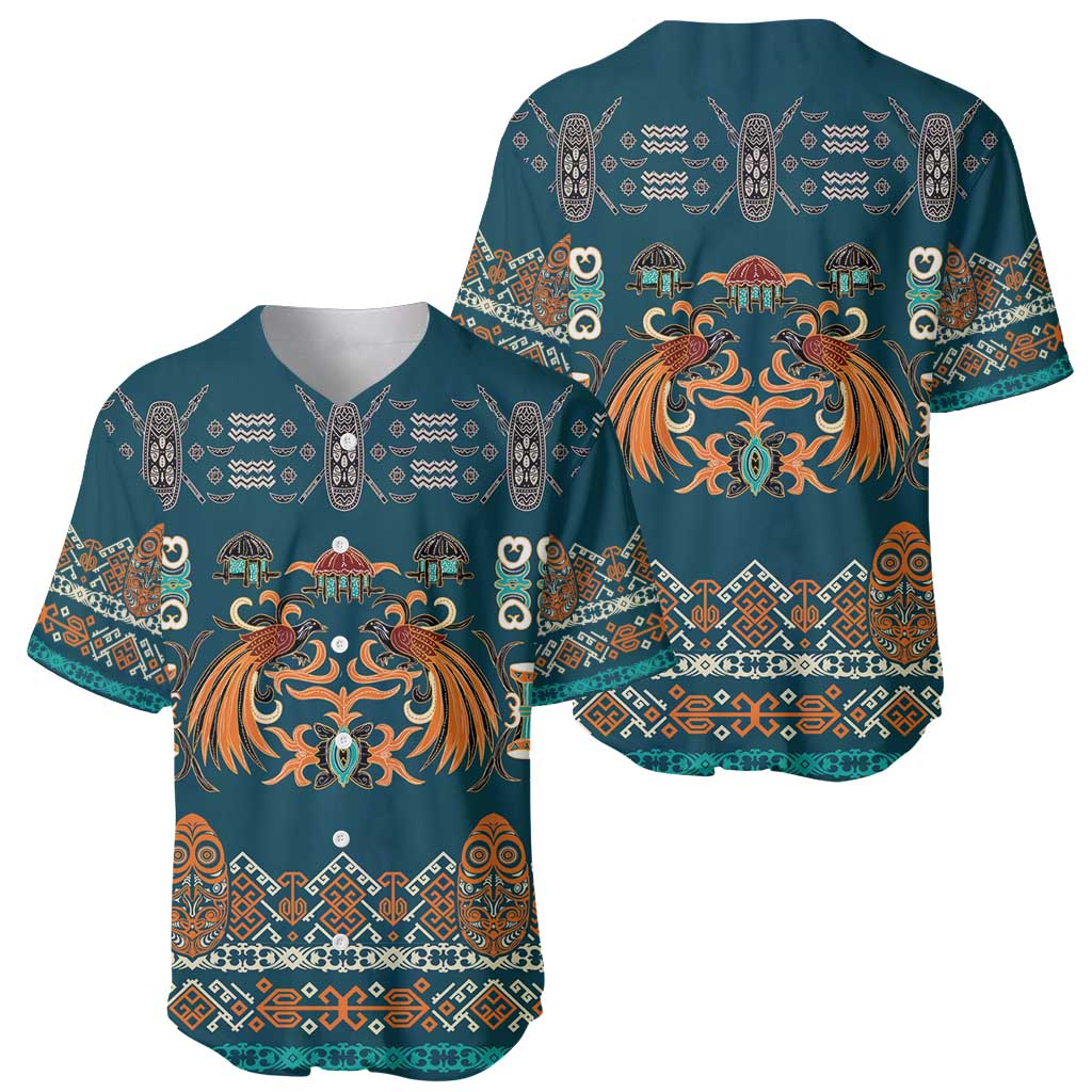 Dark Cyan Blue Batik Papua-inspired Pattern Baseball Jersey - Polynesian Pride