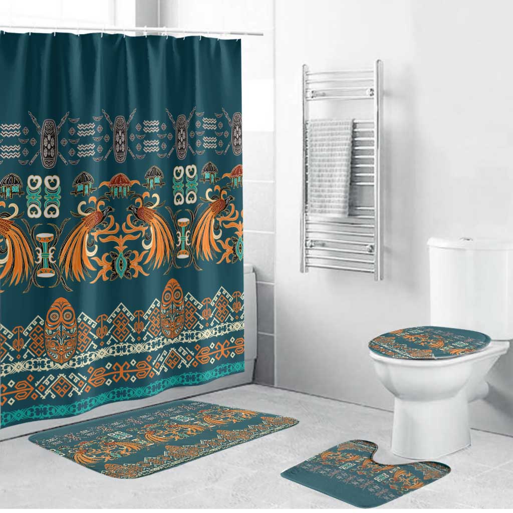 Dark Cyan Blue Batik Papua-inspired Pattern Bathroom Set - Polynesian Pride