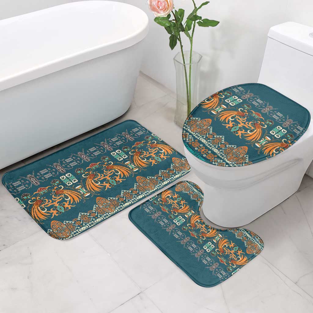 Dark Cyan Blue Batik Papua-inspired Pattern Bathroom Set - Polynesian Pride