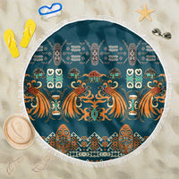 Dark Cyan Blue Batik Papua-inspired Pattern Beach Blanket - Polynesian Pride