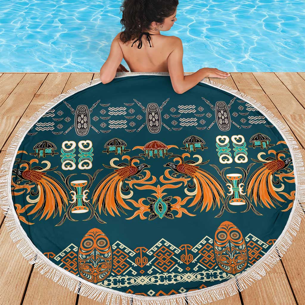Dark Cyan Blue Batik Papua-inspired Pattern Beach Blanket - Polynesian Pride