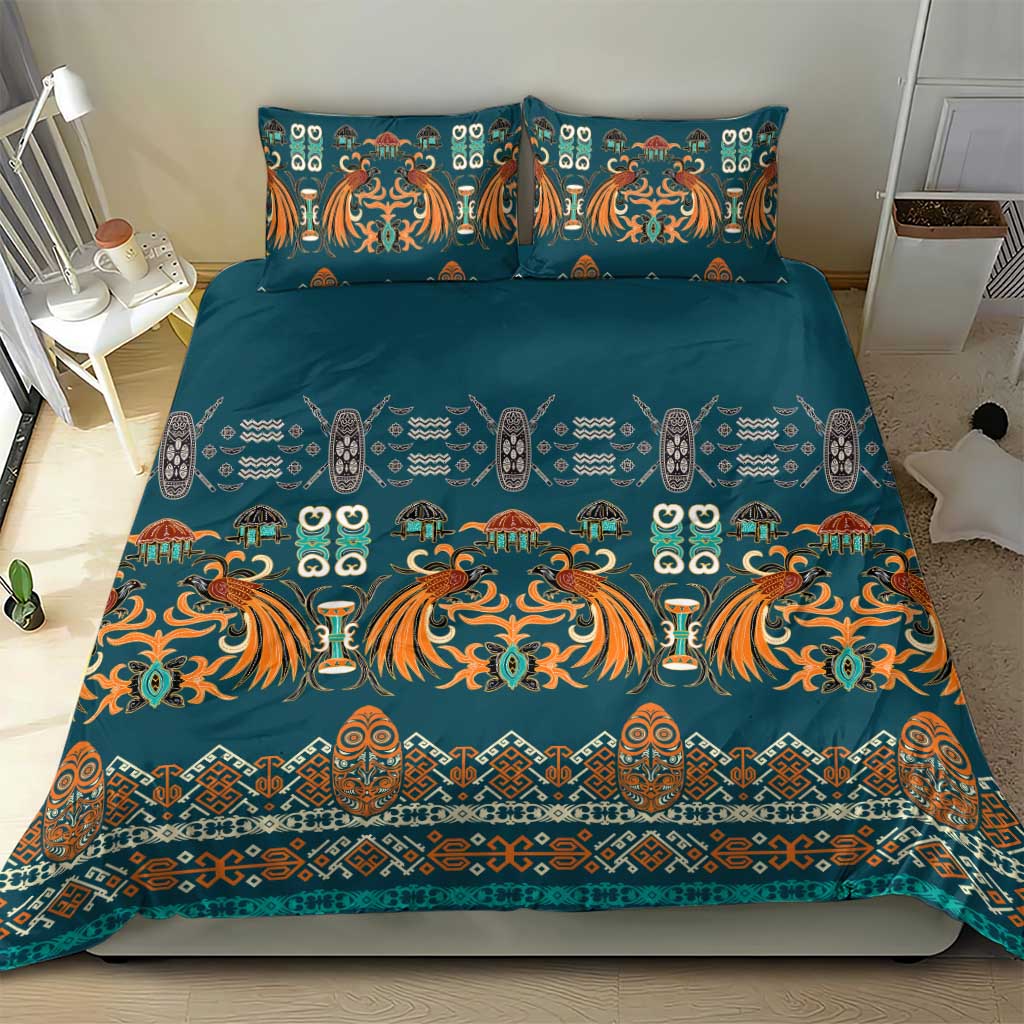 Dark Cyan Blue Batik Papua-inspired Pattern Bedding Set - Polynesian Pride