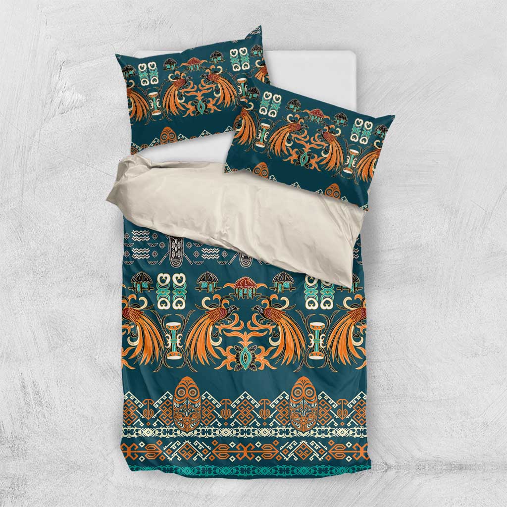 Dark Cyan Blue Batik Papua-inspired Pattern Bedding Set - Polynesian Pride