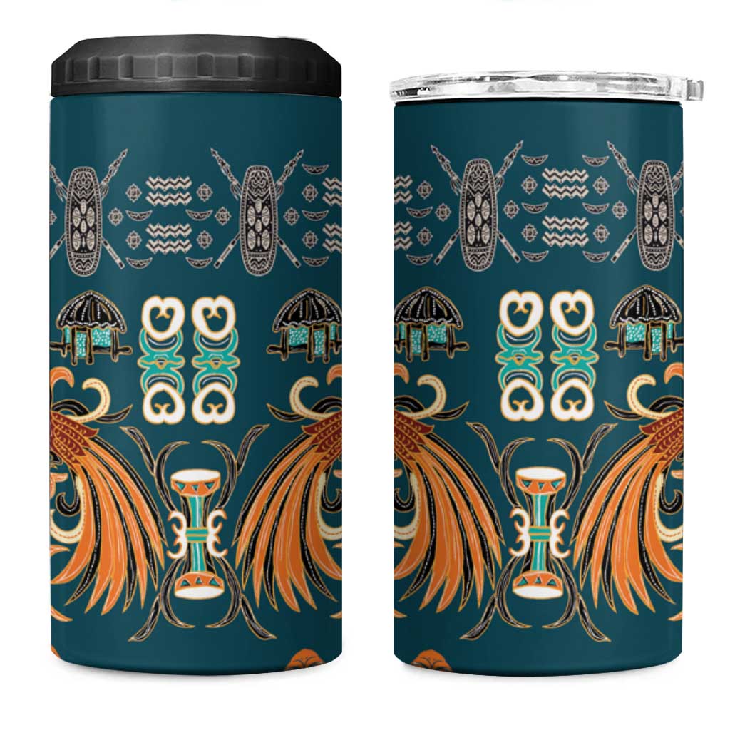 Dark Cyan Blue Batik Papua-inspired Pattern 4 in 1 Can Cooler Tumbler - Polynesian Pride