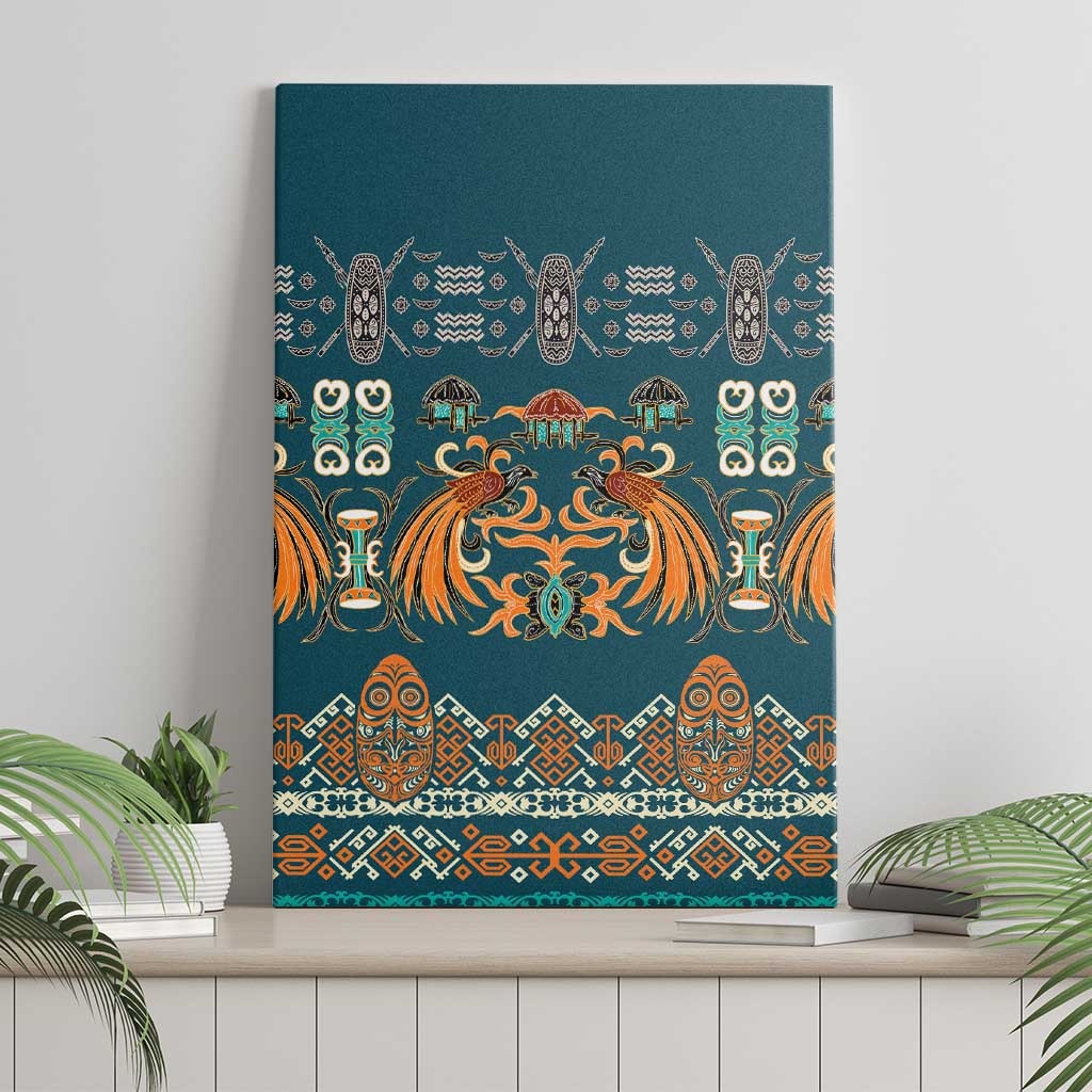 Dark Cyan Blue Batik Papua-inspired Pattern Canvas Wall Art - Polynesian Pride