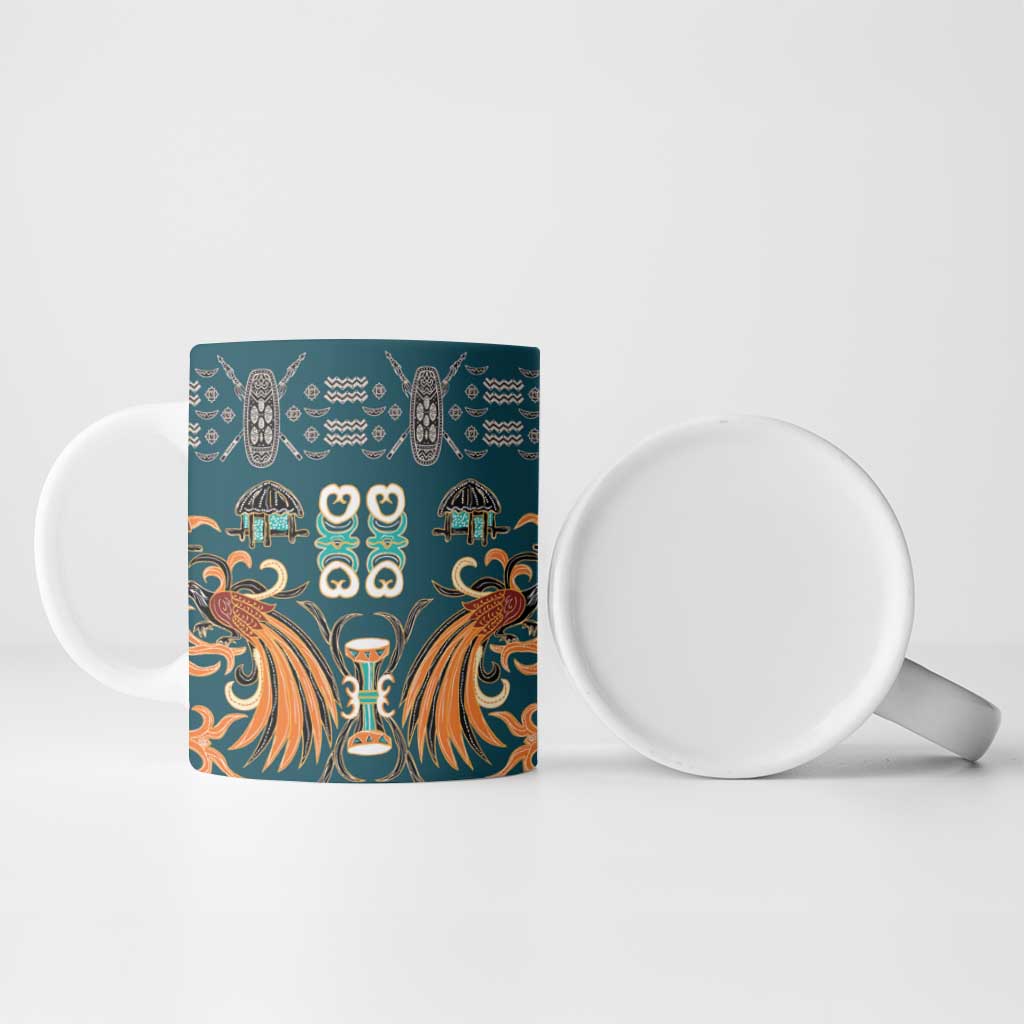 Dark Cyan Blue Batik Papua-inspired Pattern Ceramic Mug - Polynesian Pride