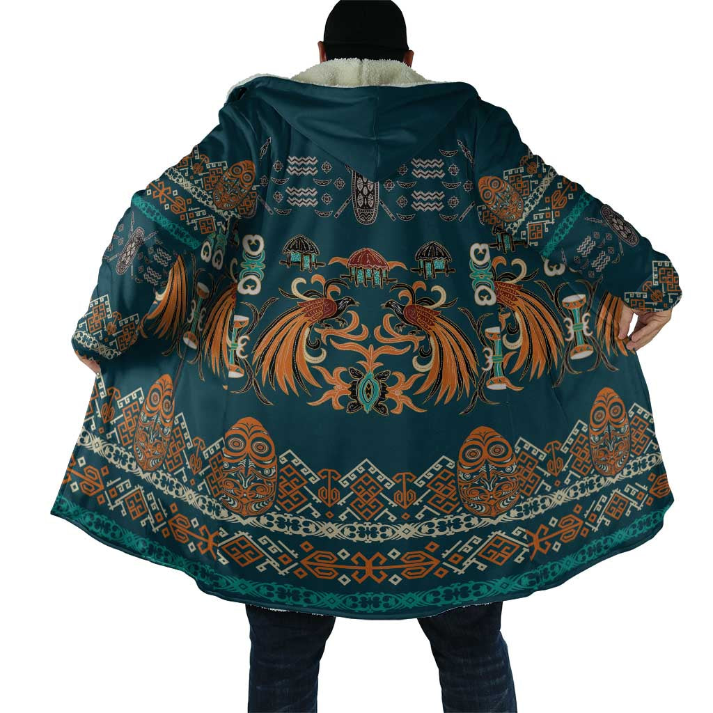 Dark Cyan Blue Batik Papua-inspired Pattern Cloak - Polynesian Pride