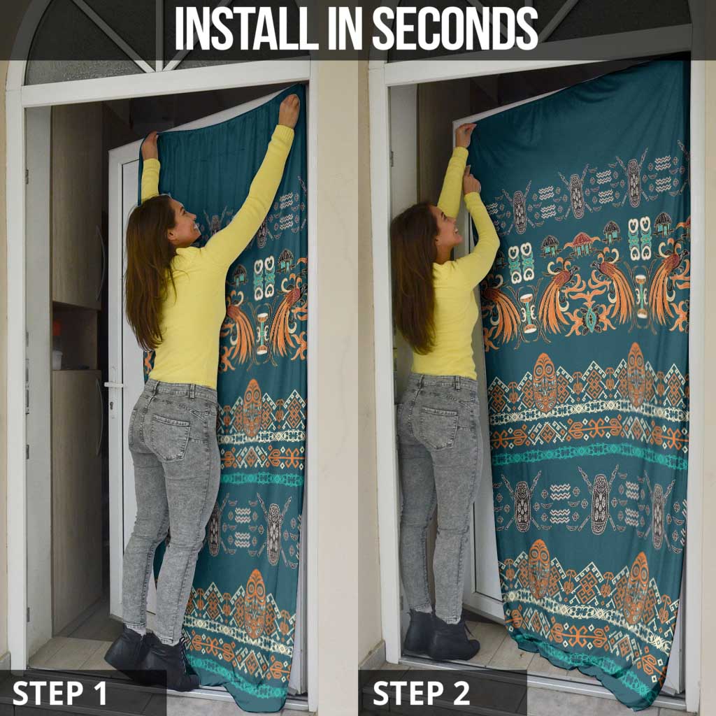 Dark Cyan Blue Batik Papua-inspired Pattern Door Cover - Polynesian Pride