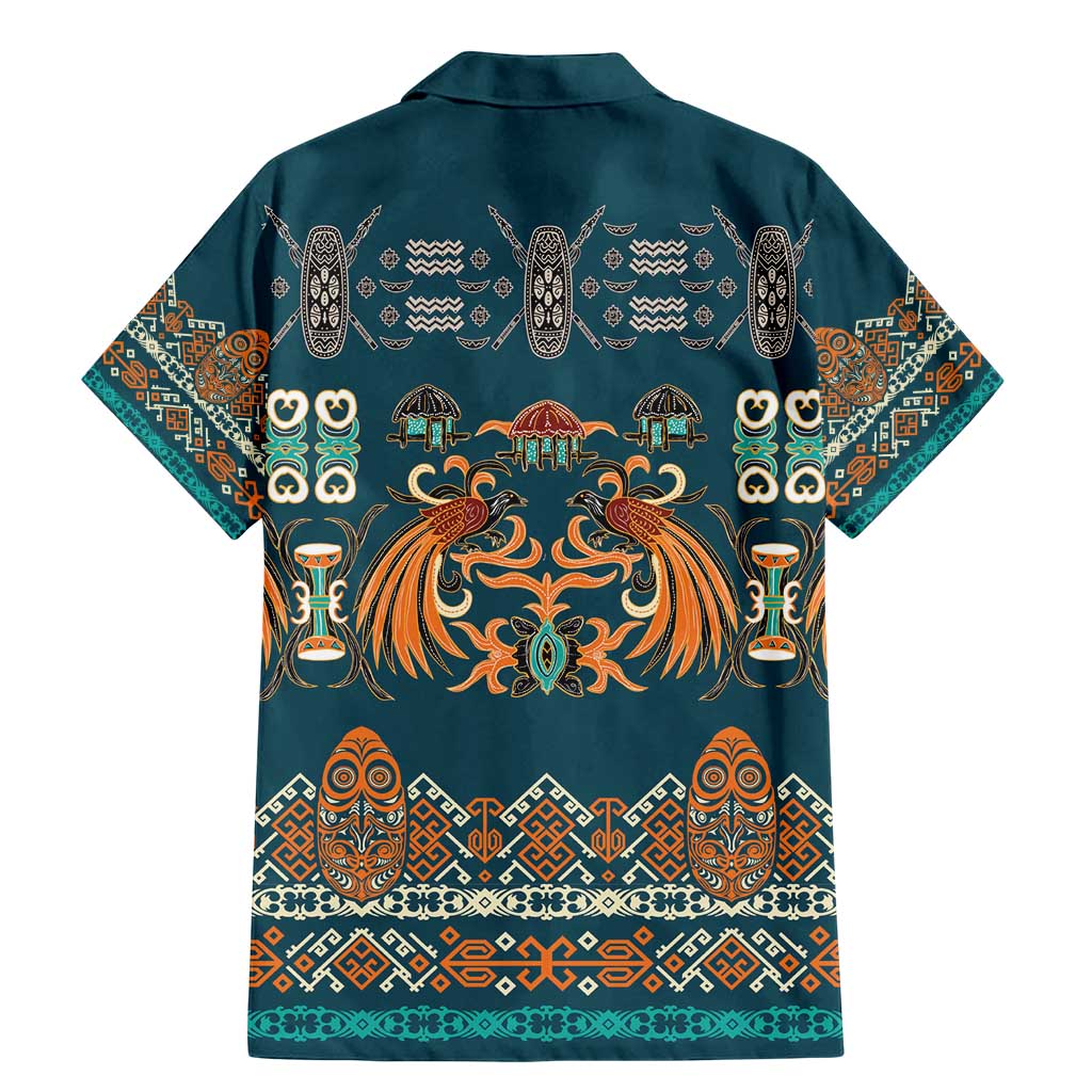Dark Cyan Blue Batik Papua-inspired Pattern Family Matching Mermaid Dress and Hawaiian Shirt - Polynesian Pride