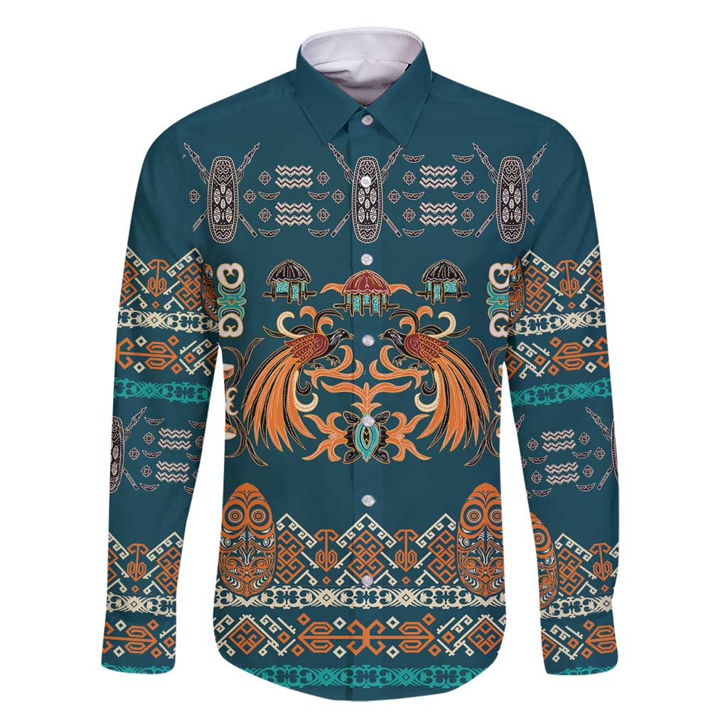 Dark Cyan Blue Batik Papua-inspired Pattern Family Matching Mermaid Dress and Hawaiian Shirt - Polynesian Pride