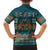 Dark Cyan Blue Batik Papua-inspired Pattern Family Matching Off Shoulder Short Dress and Hawaiian Shirt - Polynesian Pride