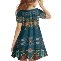 Dark Cyan Blue Batik Papua-inspired Pattern Family Matching Off Shoulder Short Dress and Hawaiian Shirt LT9 - Polynesian Pride