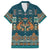 Dark Cyan Blue Batik Papua-inspired Pattern Family Matching Off Shoulder Short Dress and Hawaiian Shirt - Polynesian Pride