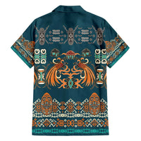 Dark Cyan Blue Batik Papua-inspired Pattern Family Matching Off Shoulder Short Dress and Hawaiian Shirt LT9 - Polynesian Pride