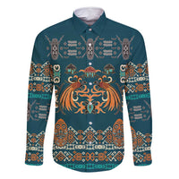 Dark Cyan Blue Batik Papua-inspired Pattern Family Matching Off Shoulder Short Dress and Hawaiian Shirt LT9 Dad's Shirt - Long Sleeve Blue - Polynesian Pride