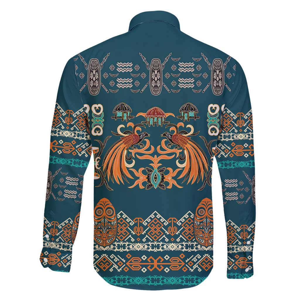 Dark Cyan Blue Batik Papua-inspired Pattern Family Matching Off Shoulder Short Dress and Hawaiian Shirt LT9 - Polynesian Pride