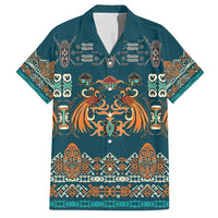 Dark Cyan Blue Batik Papua-inspired Pattern Family Matching Short Sleeve Bodycon Dress and Hawaiian Shirt - Polynesian Pride
