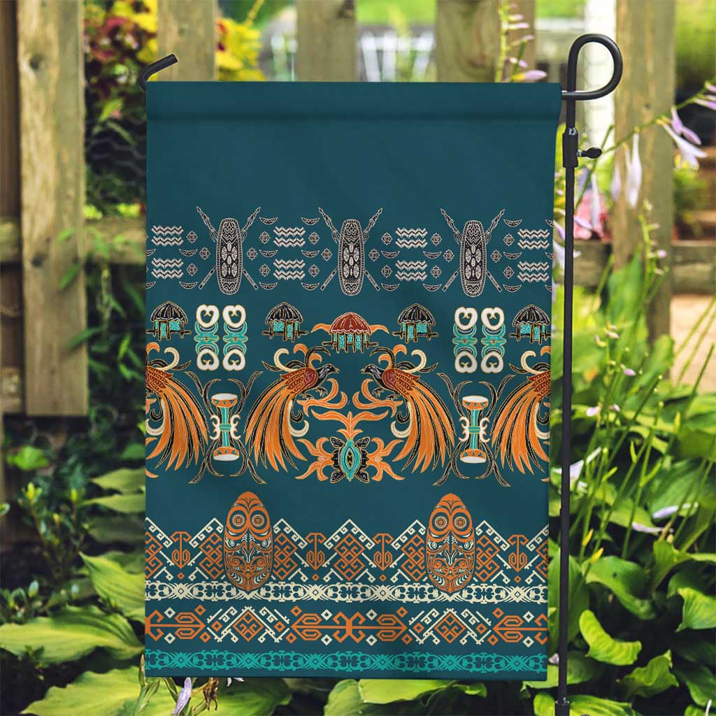 Dark Cyan Blue Batik Papua-inspired Pattern Garden Flag - Polynesian Pride