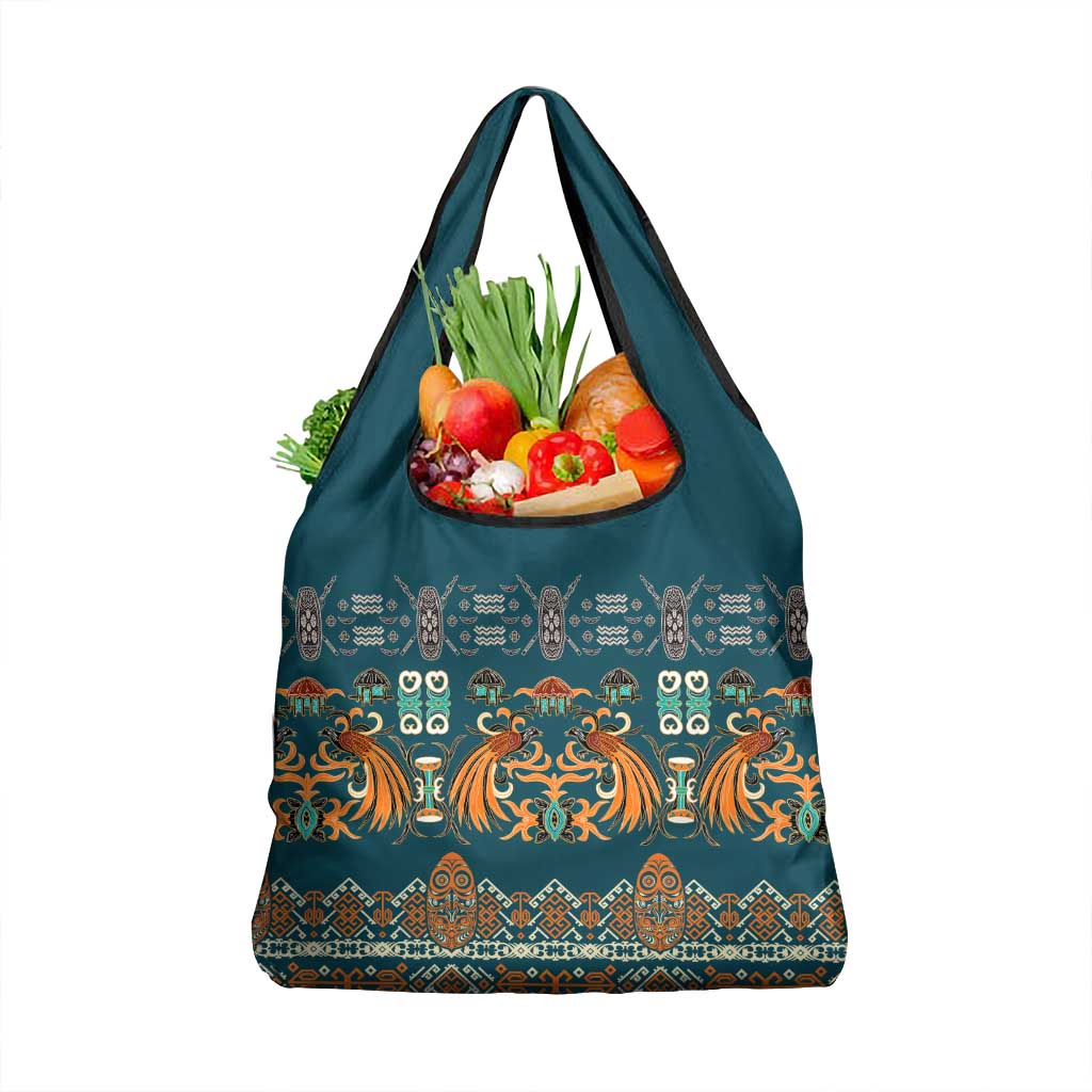 Dark Cyan Blue Batik Papua-inspired Pattern Grocery Bag - Polynesian Pride