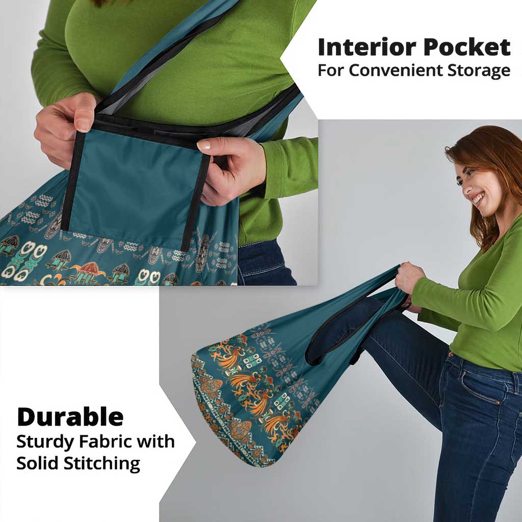 Dark Cyan Blue Batik Papua-inspired Pattern Grocery Bag - Polynesian Pride