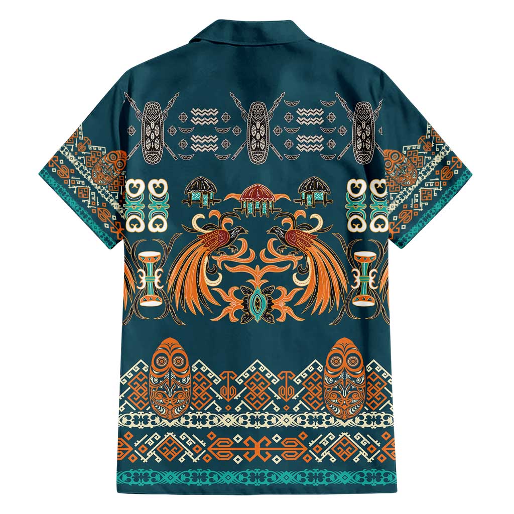 Dark Cyan Blue Batik Papua-inspired Pattern Hawaiian Shirt - Polynesian Pride
