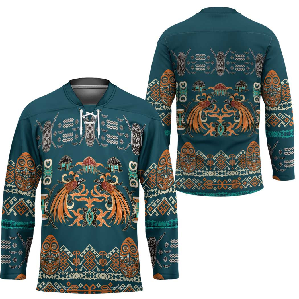 Dark Cyan Blue Batik Papua-inspired Pattern Hockey Jersey - Polynesian Pride