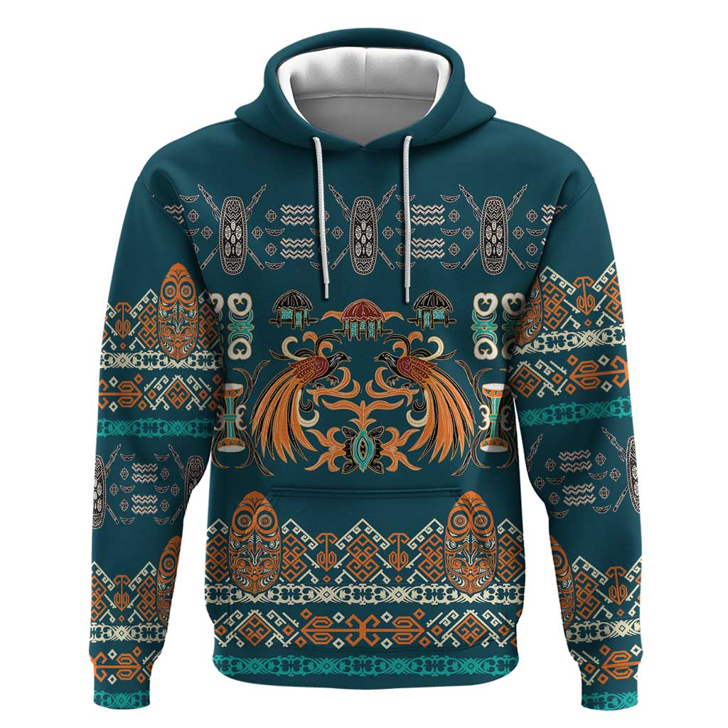 Dark Cyan Blue Batik Papua-inspired Pattern Hoodie - Polynesian Pride