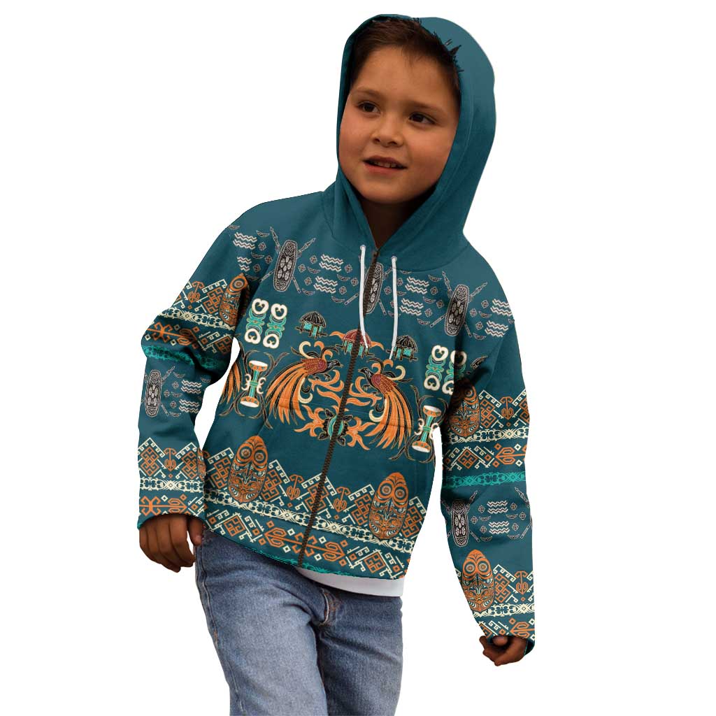 Dark Cyan Blue Batik Papua-inspired Pattern Kid Hoodie - Polynesian Pride