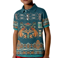 Dark Cyan Blue Batik Papua-inspired Pattern Kid Polo Shirt LT9 Kid Blue - Polynesian Pride
