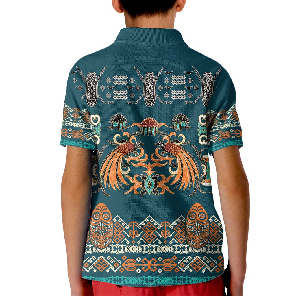 Dark Cyan Blue Batik Papua-inspired Pattern Kid Polo Shirt LT9 - Polynesian Pride