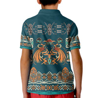 Dark Cyan Blue Batik Papua-inspired Pattern Kid Polo Shirt LT9 - Polynesian Pride