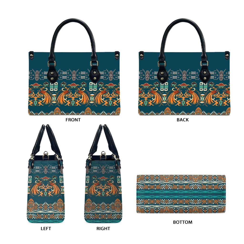 Dark Cyan Blue Batik Papua-inspired Pattern Leather Bag - Polynesian Pride