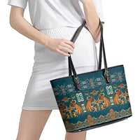 Dark Cyan Blue Batik Papua-inspired Pattern Leather Tote Bag LT9 - Polynesian Pride