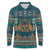 Dark Cyan Blue Batik Papua-inspired Pattern Long Sleeve Polo Shirt - Polynesian Pride