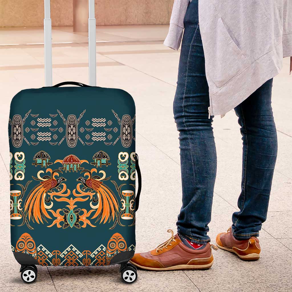 Dark Cyan Blue Batik Papua-inspired Pattern Luggage Cover LT9 Blue - Polynesian Pride