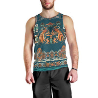 Dark Cyan Blue Batik Papua-inspired Pattern Men Tank Top - Polynesian Pride