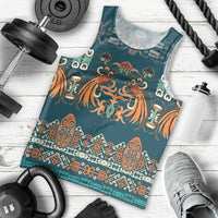 Dark Cyan Blue Batik Papua-inspired Pattern Men Tank Top - Polynesian Pride
