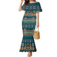 Dark Cyan Blue Batik Papua-inspired Pattern Mermaid Dress - Polynesian Pride