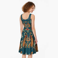 Dark Cyan Blue Batik Papua-inspired Pattern Midi Dress - Polynesian Pride