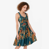 Dark Cyan Blue Batik Papua-inspired Pattern Midi Dress - Polynesian Pride